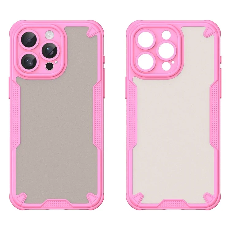 Armor Series For iPhone 15 Pro Max Case PC+TPU Semi-Transparent Frosted Finish Protective Phone Cover - Pink