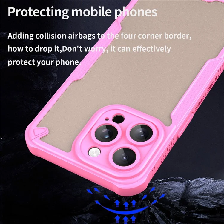 Armor Series For iPhone 15 Pro Max Case PC+TPU Semi-Transparent Frosted Finish Protective Phone Cover - Pink