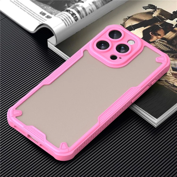 Armor Series For iPhone 15 Pro Max Case PC+TPU Semi-Transparent Frosted Finish Protective Phone Cover - Pink