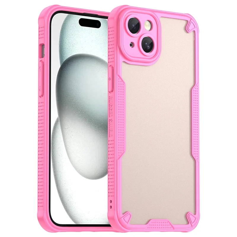 Armor Series For iPhone 15 Case PC+TPU Semi-Transparent Frosted Finish Protective Phone Cover - Pink