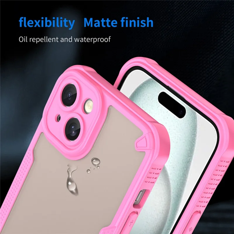 Armor Series For iPhone 15 Case PC+TPU Semi-Transparent Frosted Finish Protective Phone Cover - Pink
