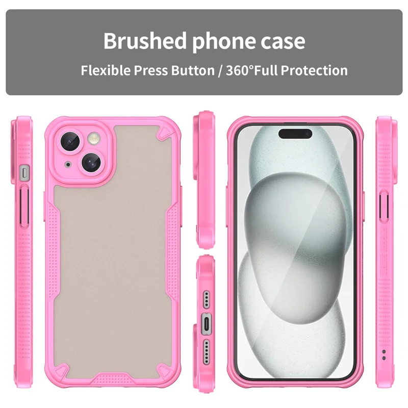 Armor Series For iPhone 15 Case PC+TPU Semi-Transparent Frosted Finish Protective Phone Cover - Pink