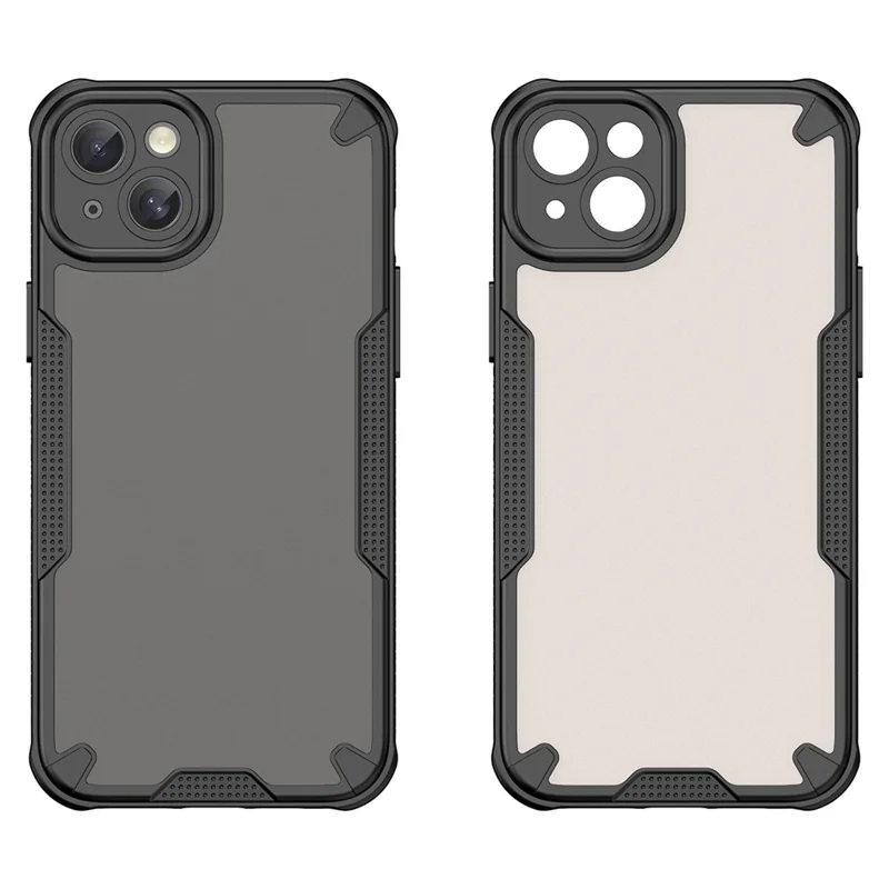Armor Series For iPhone 15 Case PC+TPU Semi-Transparent Frosted Finish Protective Phone Cover - Black