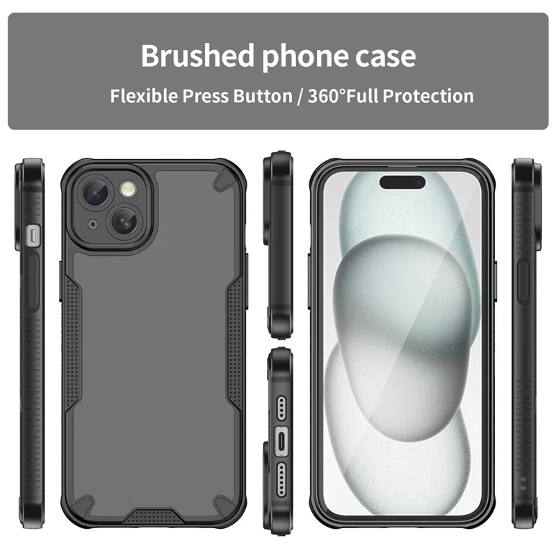 Armor Series For iPhone 15 Case PC+TPU Semi-Transparent Frosted Finish Protective Phone Cover - Black