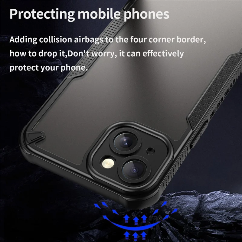 Armor Series For iPhone 15 Case PC+TPU Semi-Transparent Frosted Finish Protective Phone Cover - Black