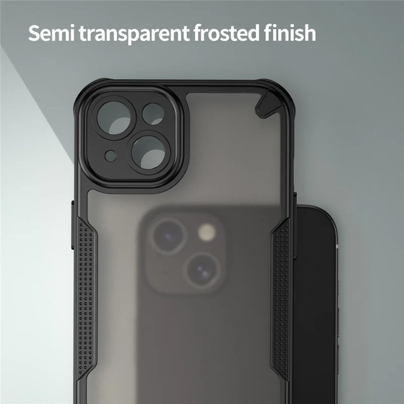 Armor Series For iPhone 15 Case PC+TPU Semi-Transparent Frosted Finish Protective Phone Cover - Black