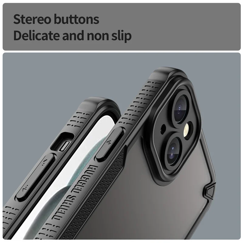 Armor Series For iPhone 15 Case PC+TPU Semi-Transparent Frosted Finish Protective Phone Cover - Black