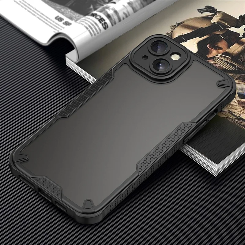 Armor Series For iPhone 15 Case PC+TPU Semi-Transparent Frosted Finish Protective Phone Cover - Black