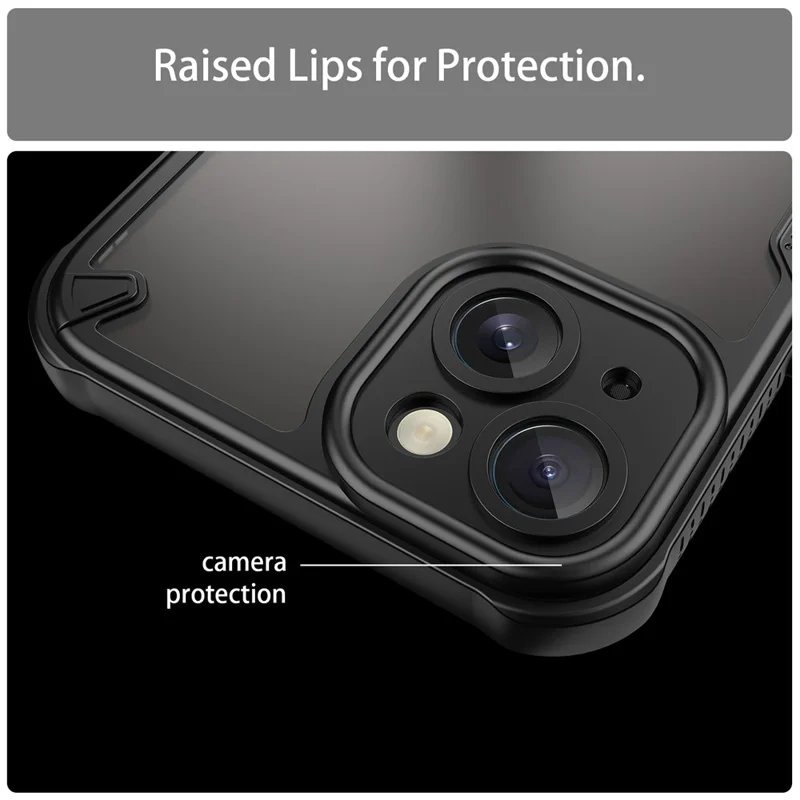 Armor Series For iPhone 15 Case PC+TPU Semi-Transparent Frosted Finish Protective Phone Cover - Black