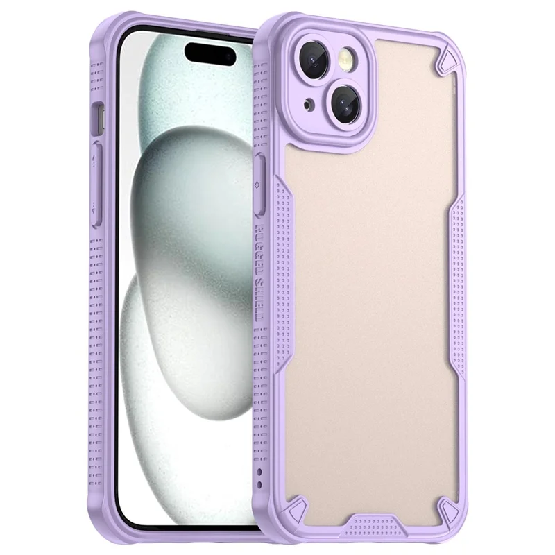 Armor Series For iPhone 15 Case PC+TPU Semi-Transparent Frosted Finish Protective Phone Cover - Purple