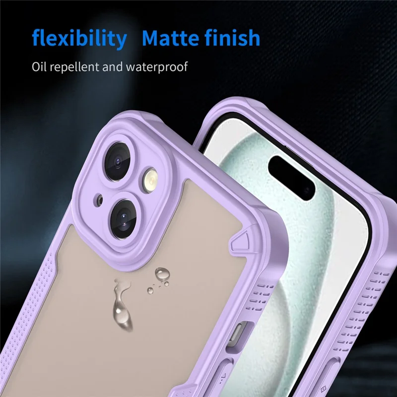 Armor Series For iPhone 15 Case PC+TPU Semi-Transparent Frosted Finish Protective Phone Cover - Purple