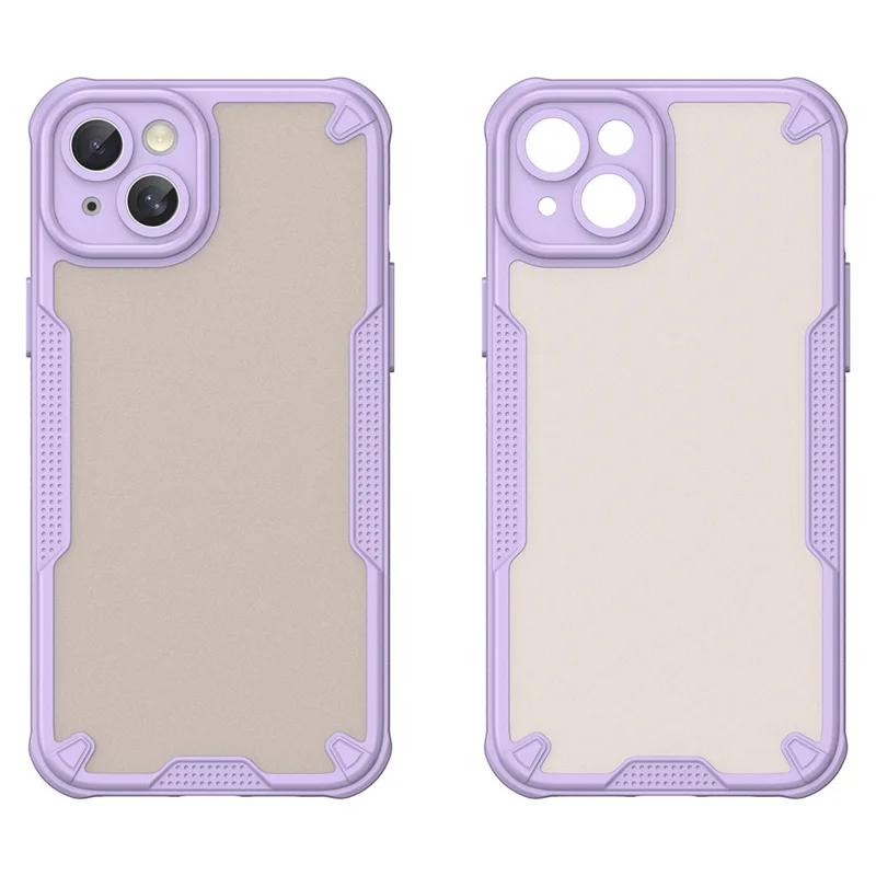 Armor Series For iPhone 15 Case PC+TPU Semi-Transparent Frosted Finish Protective Phone Cover - Purple