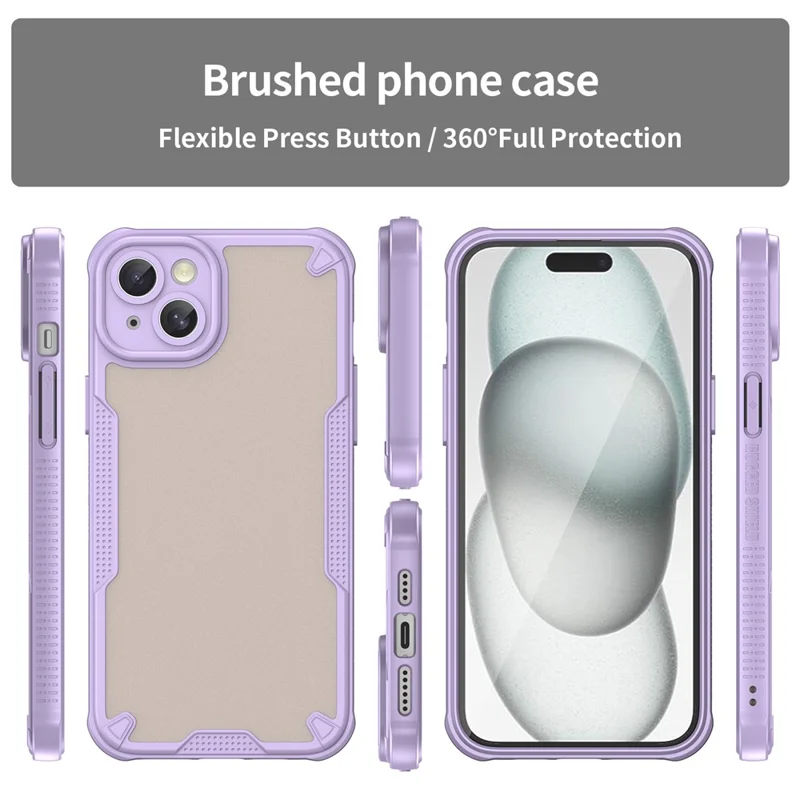 Armor Series For iPhone 15 Case PC+TPU Semi-Transparent Frosted Finish Protective Phone Cover - Purple
