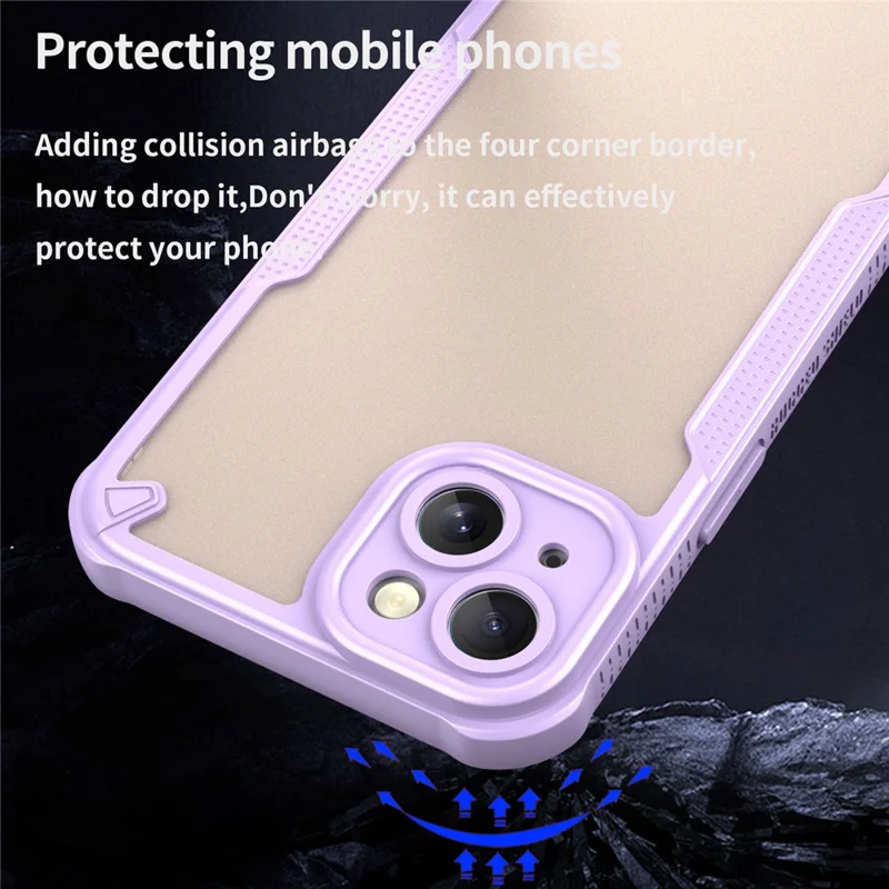 Armor Series For iPhone 15 Case PC+TPU Semi-Transparent Frosted Finish Protective Phone Cover - Purple