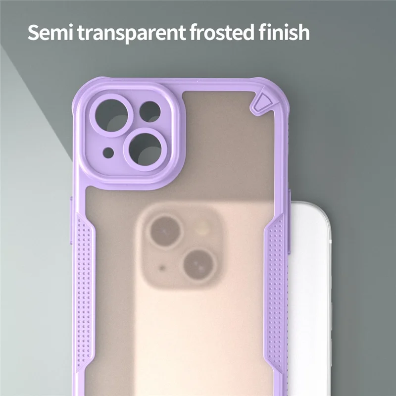 Armor Series For iPhone 15 Case PC+TPU Semi-Transparent Frosted Finish Protective Phone Cover - Purple