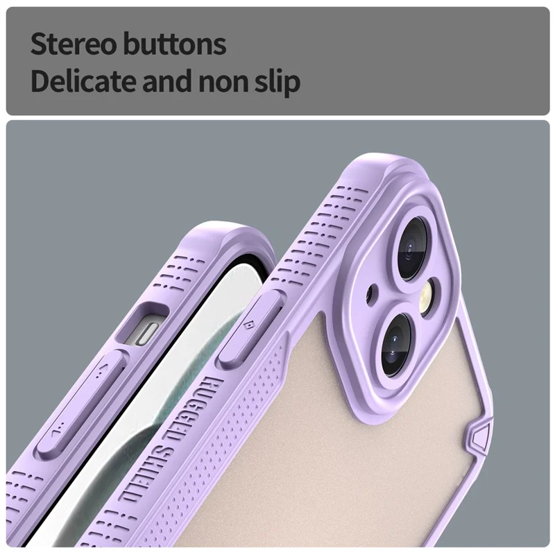 Armor Series For iPhone 15 Case PC+TPU Semi-Transparent Frosted Finish Protective Phone Cover - Purple
