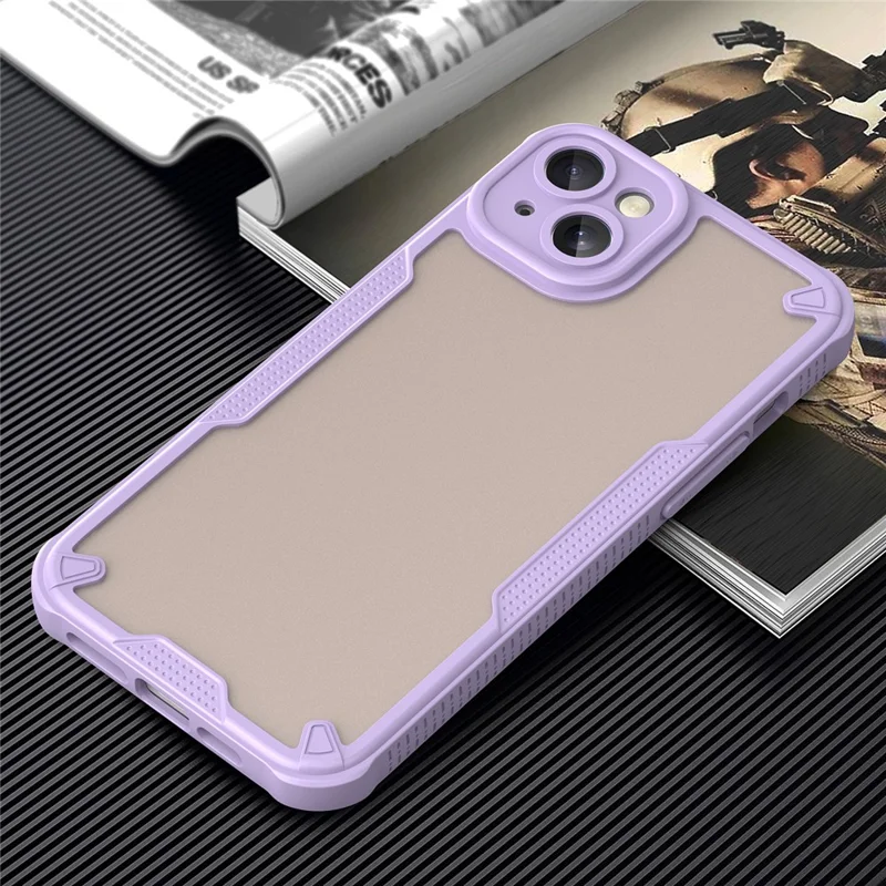 Armor Series For iPhone 15 Case PC+TPU Semi-Transparent Frosted Finish Protective Phone Cover - Purple