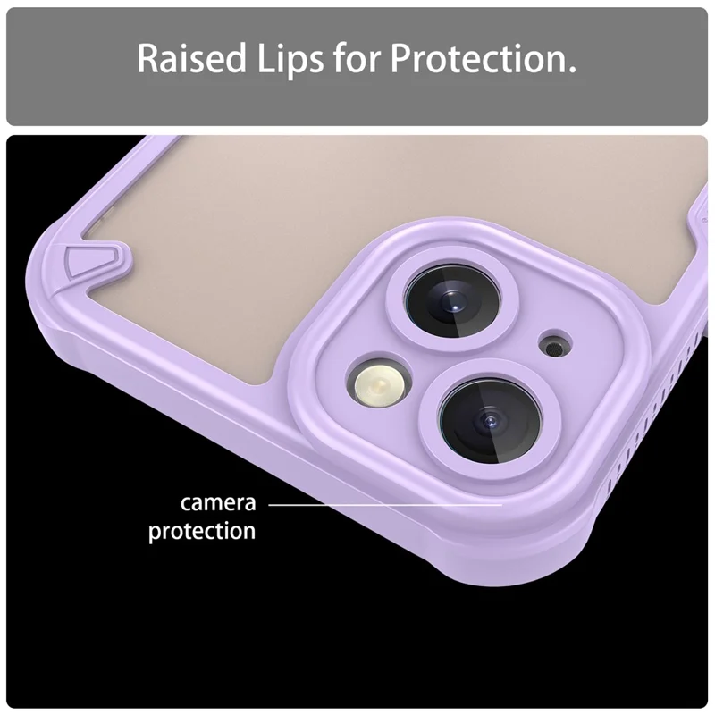 Armor Series For iPhone 15 Case PC+TPU Semi-Transparent Frosted Finish Protective Phone Cover - Purple