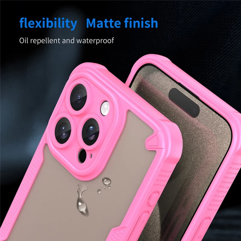 Armor Series For iPhone 15 Pro Case PC+TPU Semi-Transparent Frosted Finish Protective Phone Cover - Pink