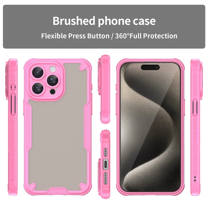 Armor Series For iPhone 15 Pro Case PC+TPU Semi-Transparent Frosted Finish Protective Phone Cover - Pink