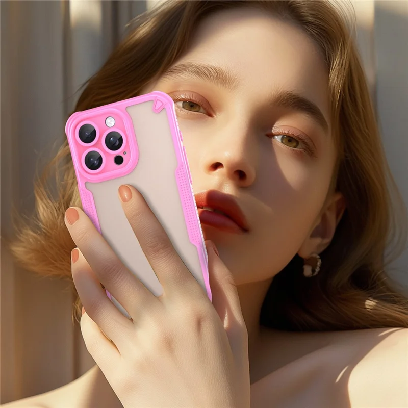 Armor Series For iPhone 15 Pro Case PC+TPU Semi-Transparent Frosted Finish Protective Phone Cover - Pink