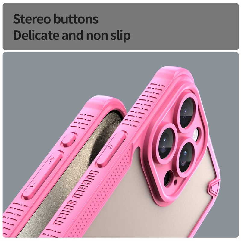 Armor Series For iPhone 15 Pro Case PC+TPU Semi-Transparent Frosted Finish Protective Phone Cover - Pink