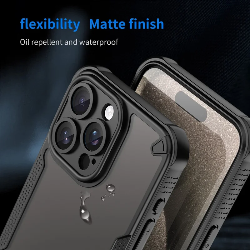 Armor Series For iPhone 15 Pro Case PC+TPU Semi-Transparent Frosted Finish Protective Phone Cover - Black