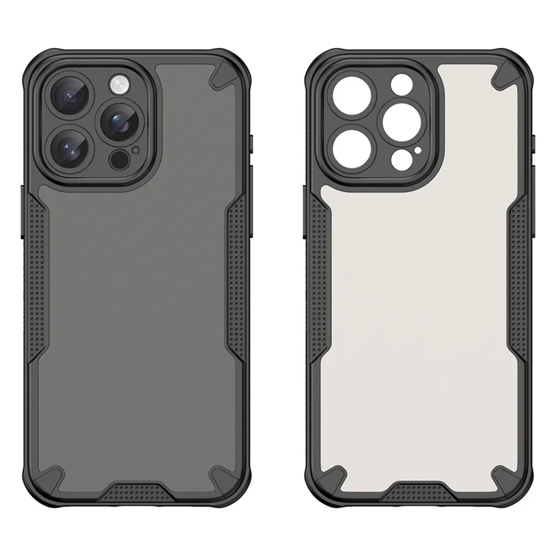 Armor Series For iPhone 15 Pro Case PC+TPU Semi-Transparent Frosted Finish Protective Phone Cover - Black