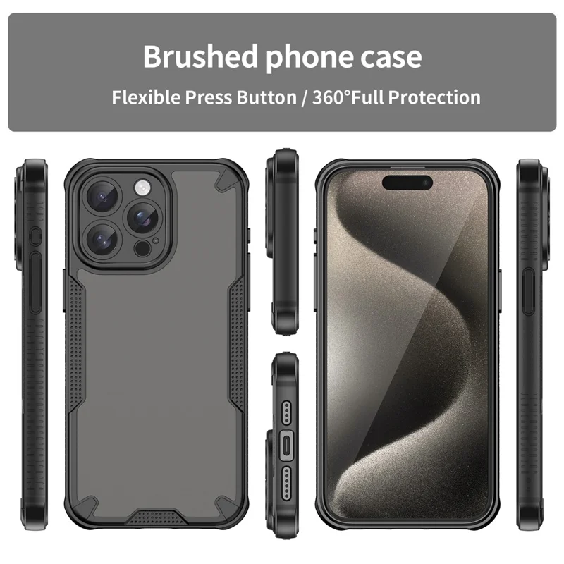Armor Series For iPhone 15 Pro Case PC+TPU Semi-Transparent Frosted Finish Protective Phone Cover - Black