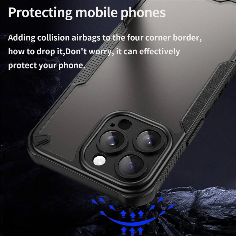 Armor Series For iPhone 15 Pro Case PC+TPU Semi-Transparent Frosted Finish Protective Phone Cover - Black