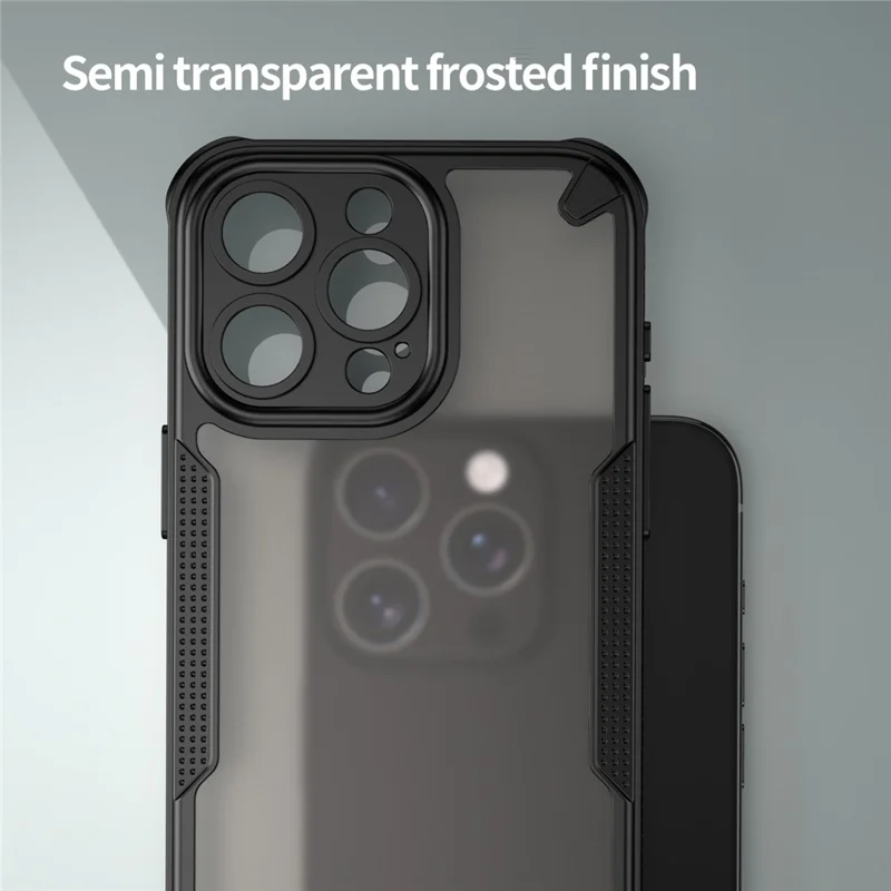 Armor Series For iPhone 15 Pro Case PC+TPU Semi-Transparent Frosted Finish Protective Phone Cover - Black