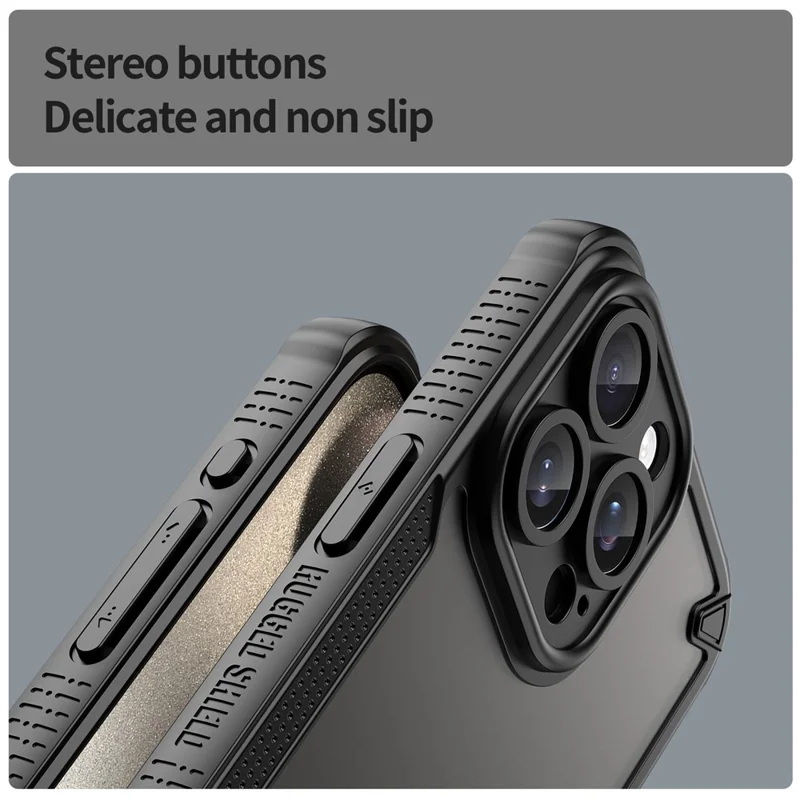 Armor Series For iPhone 15 Pro Case PC+TPU Semi-Transparent Frosted Finish Protective Phone Cover - Black