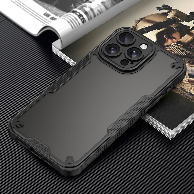 Armor Series For iPhone 15 Pro Case PC+TPU Semi-Transparent Frosted Finish Protective Phone Cover - Black
