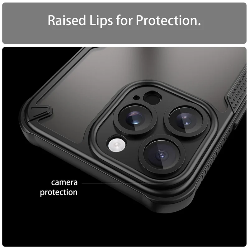 Armor Series For iPhone 15 Pro Case PC+TPU Semi-Transparent Frosted Finish Protective Phone Cover - Black