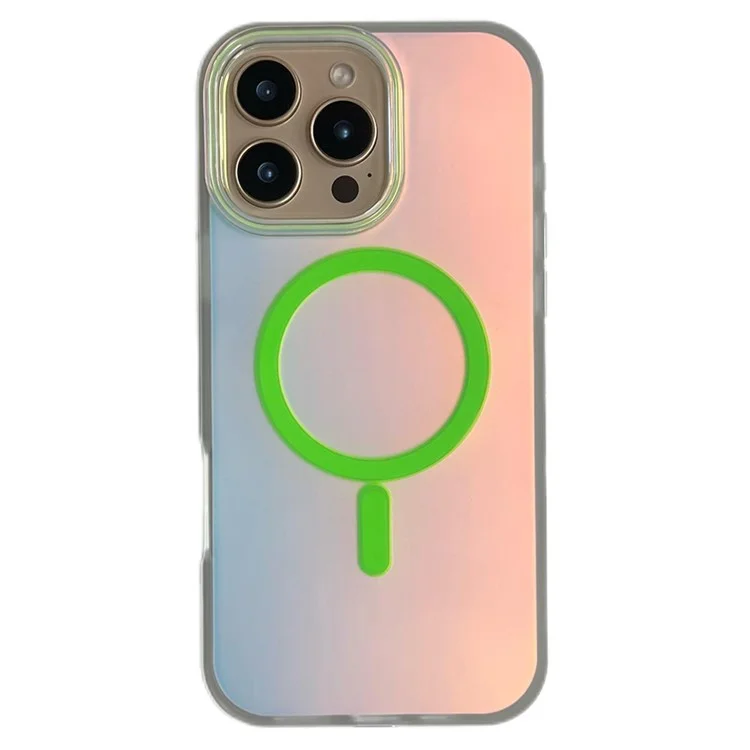 For iPhone 16 Pro Max Case Compatible with MagSafe Aurora Design TPU+PC Phone Cover - Green