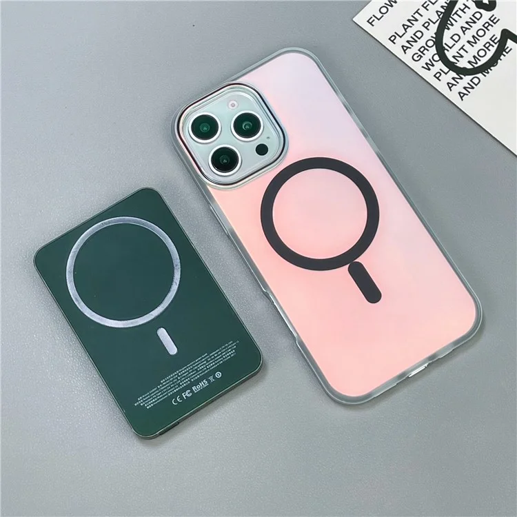 For iPhone 16 Pro Max Case Compatible with MagSafe Aurora Design TPU+PC Phone Cover - Green