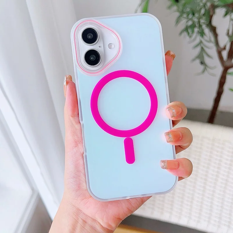 For iPhone 16 Case Compatible with MagSafe Aurora Design TPU+PC Phone Cover - Rose