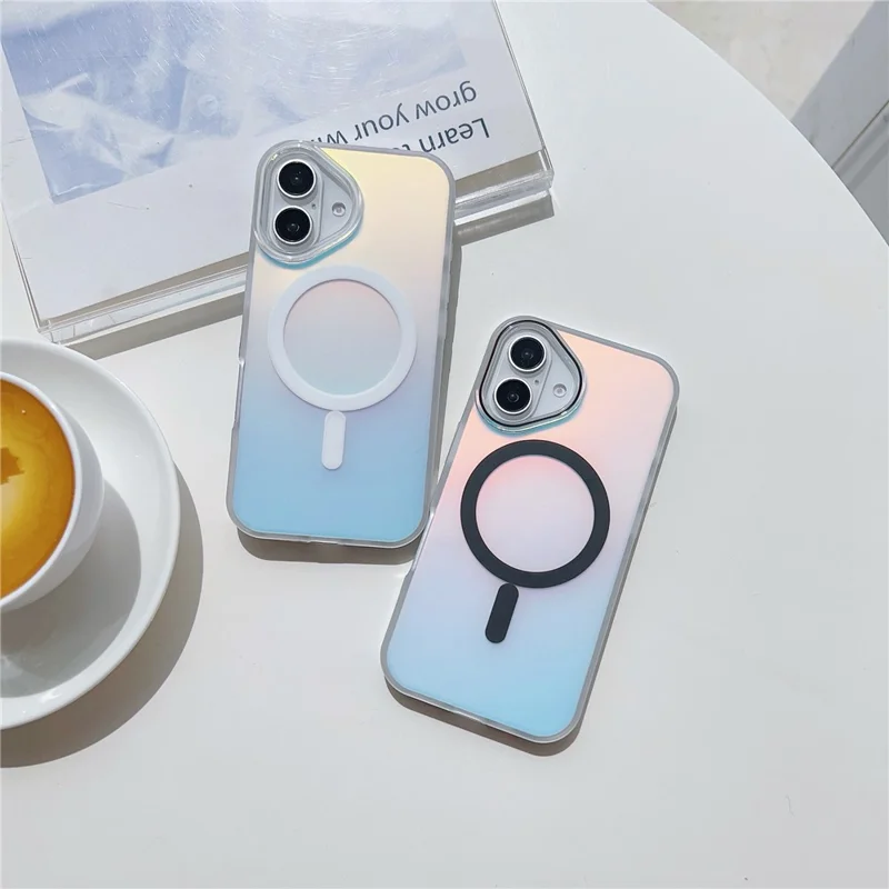 For iPhone 16 Case Compatible with MagSafe Aurora Design TPU+PC Phone Cover - Rose