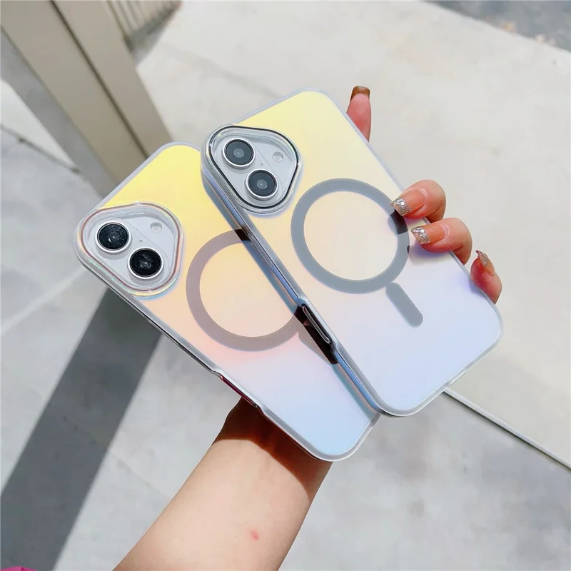 For iPhone 16 Case Compatible with MagSafe Aurora Design TPU+PC Phone Cover - Rose