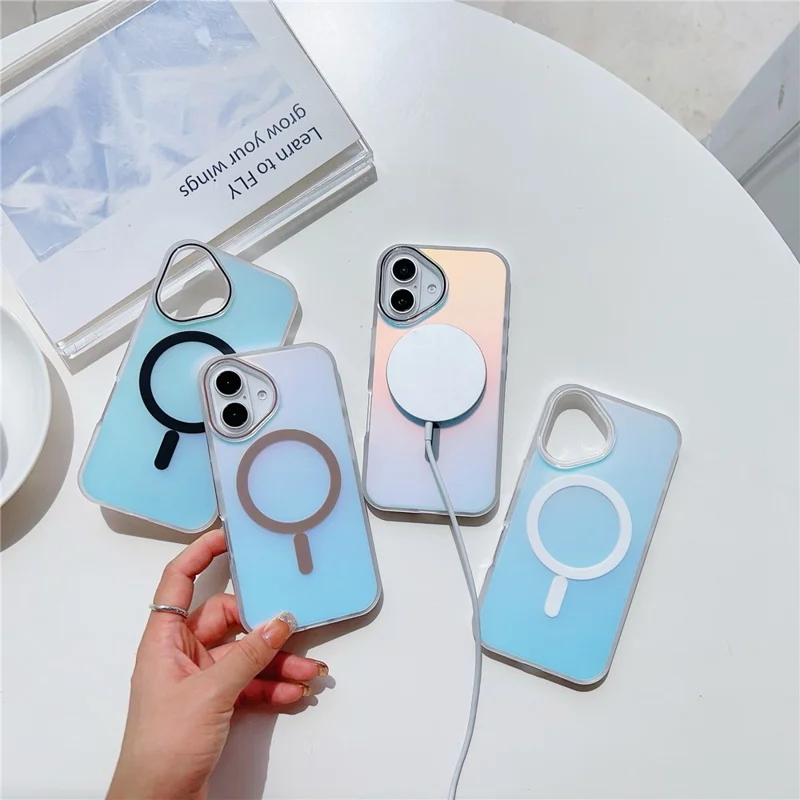 For iPhone 16 Case Compatible with MagSafe Aurora Design TPU+PC Phone Cover - Rose