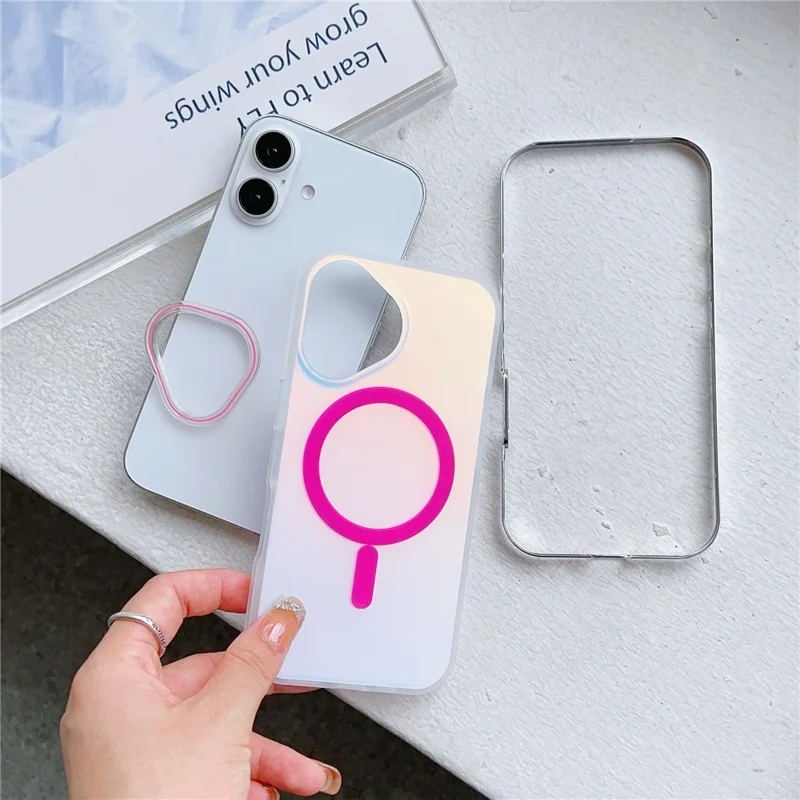 For iPhone 16 Case Compatible with MagSafe Aurora Design TPU+PC Phone Cover - Rose