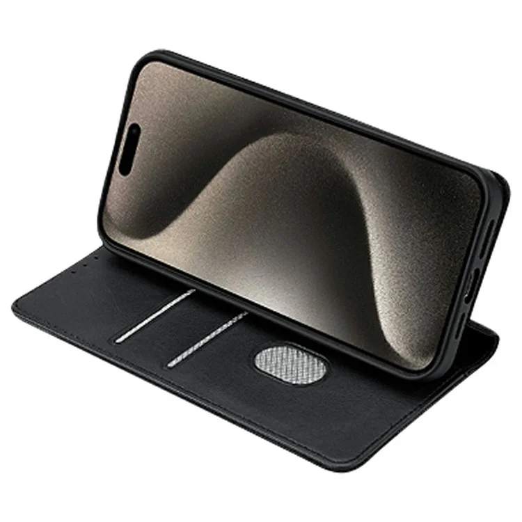 For iPhone 15 Pro Max Leather Case Wallet Stand Phone Cover with RFID Blocking - Black