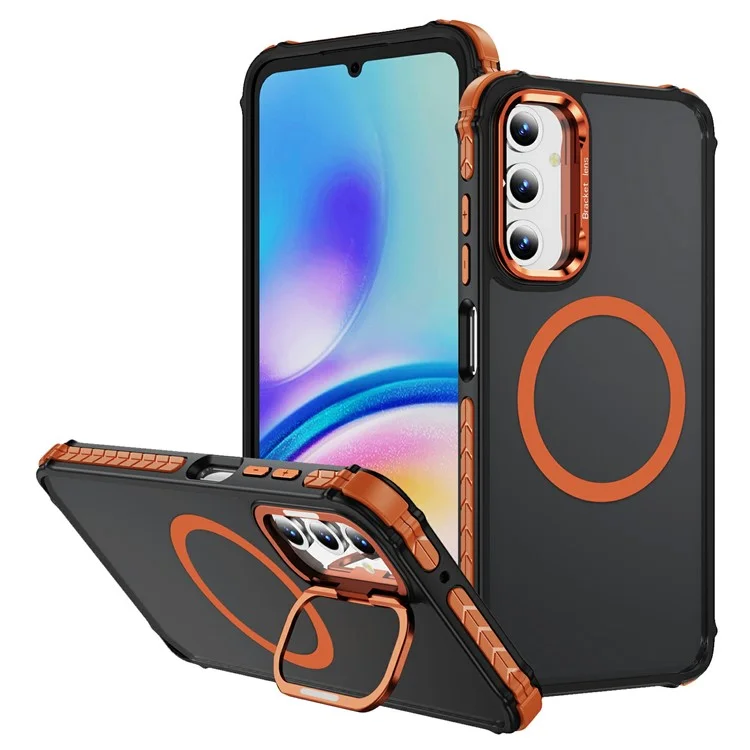 For Samsung Galaxy A16 5G Case with Lens Kickstand Matte Back Cover Compatible with MagSafe - Orange