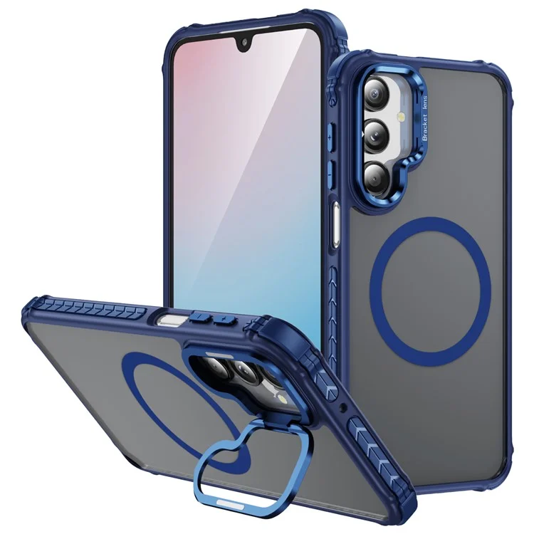 For Samsung Galaxy A16 5G Case with Lens Kickstand Matte Back Cover Compatible with MagSafe - Blue
