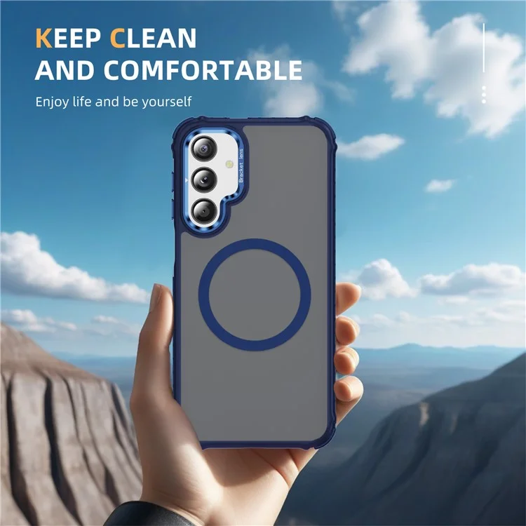 For Samsung Galaxy A16 5G Case with Lens Kickstand Matte Back Cover Compatible with MagSafe - Blue