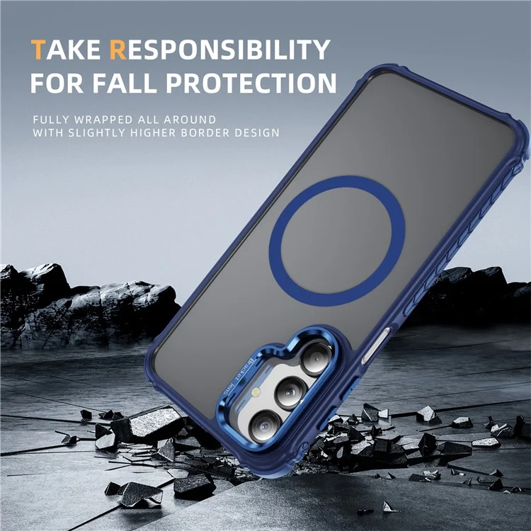 For Samsung Galaxy A16 5G Case with Lens Kickstand Matte Back Cover Compatible with MagSafe - Blue