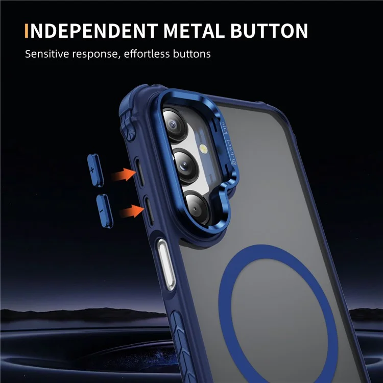 For Samsung Galaxy A16 5G Case with Lens Kickstand Matte Back Cover Compatible with MagSafe - Blue