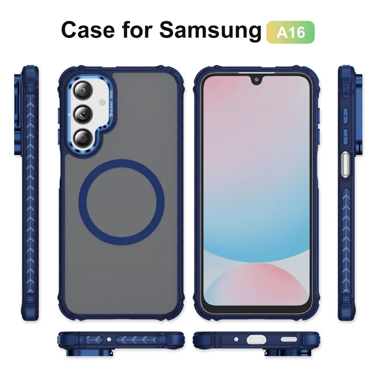 For Samsung Galaxy A16 5G Case with Lens Kickstand Matte Back Cover Compatible with MagSafe - Blue