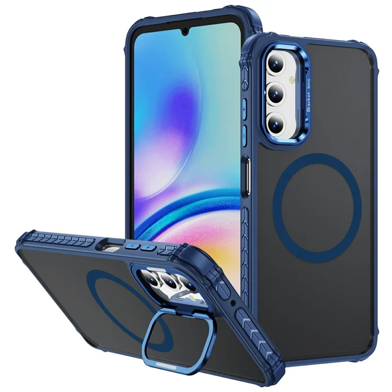 For Samsung Galaxy A35 5G Case with Lens Kickstand Matte Back Cover Magnetic Case - Blue