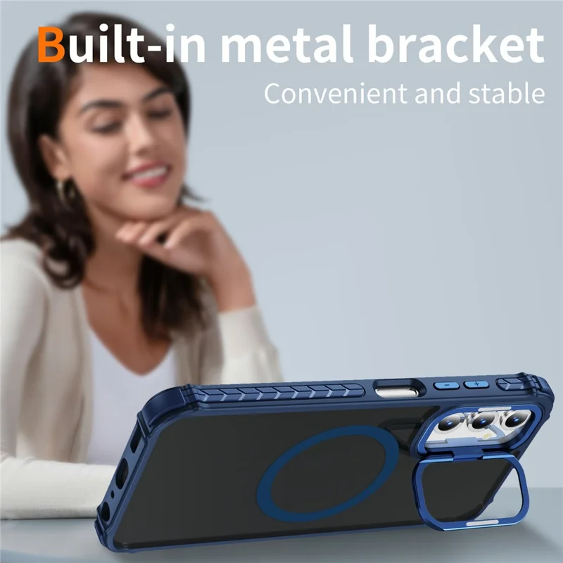 For Samsung Galaxy A35 5G Case with Lens Kickstand Matte Back Cover Magnetic Case - Blue